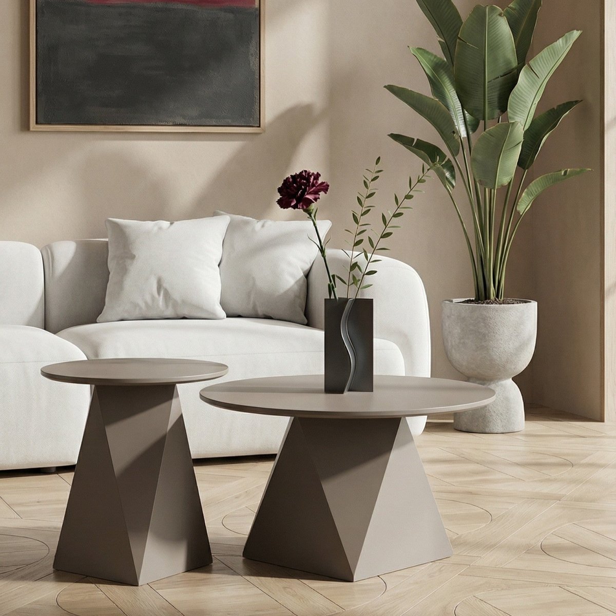 Couchtisch 2er Set ø50/80 cm - Taupe - FURNHOUSE