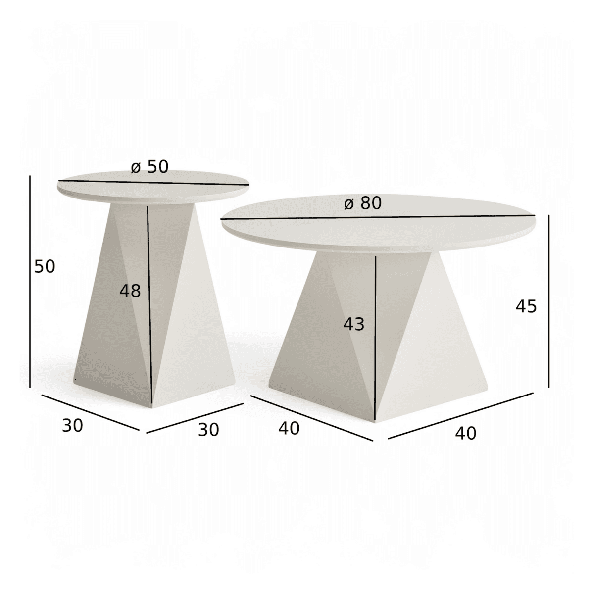 Couchtisch 2er Set ø50/80 cm - Weiß - FURNHOUSE