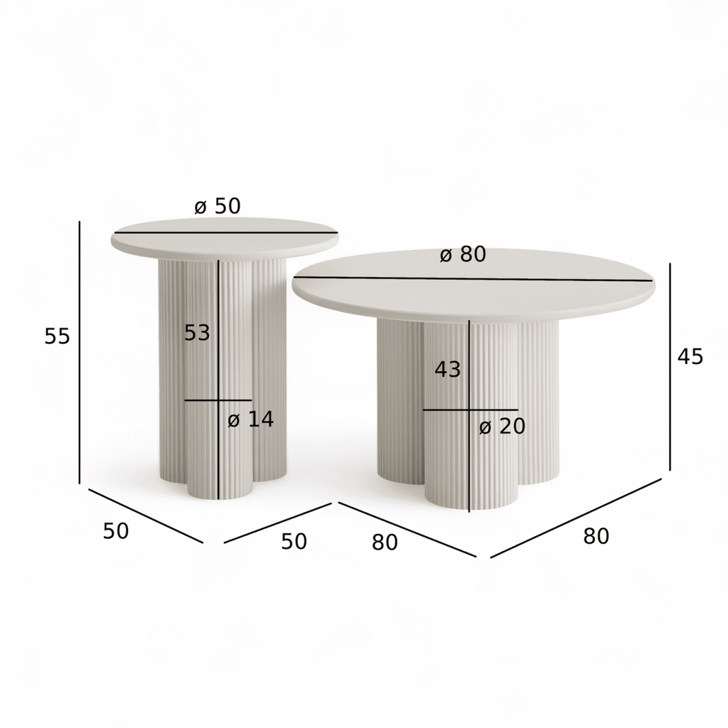 Couchtisch 2er Set ø50/80 cm - Weiß - FURNHOUSE