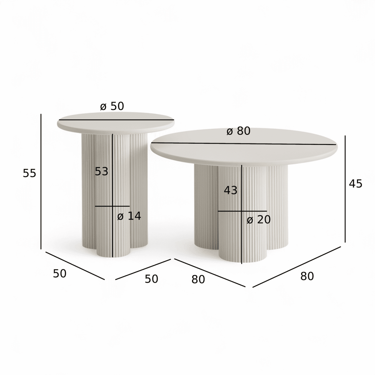 Couchtisch 2er Set ø50/80 cm - Weiß - FURNHOUSE