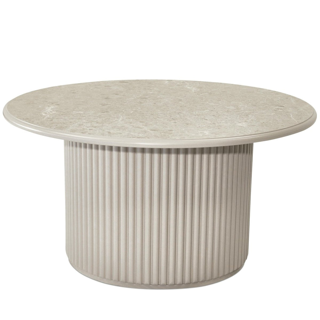 Couchtisch 2er Set ø60/80 cm Easy - Marmoroptik & Lamellenoptik Beige - FURNHOUSE