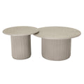 Couchtisch 2er Set ø60/80 cm - Marmoroptik & Lamellenoptik Beige - FURNHOUSE