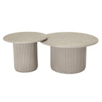 Couchtisch 2er Set ø60/80 cm Easy - Marmoroptik & Lamellenoptik Beige - FURNHOUSE