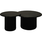 Couchtisch 2er Set ø60/80 cm Easy - Marmoroptik & Lamellenoptik Schwarz - FURNHOUSE