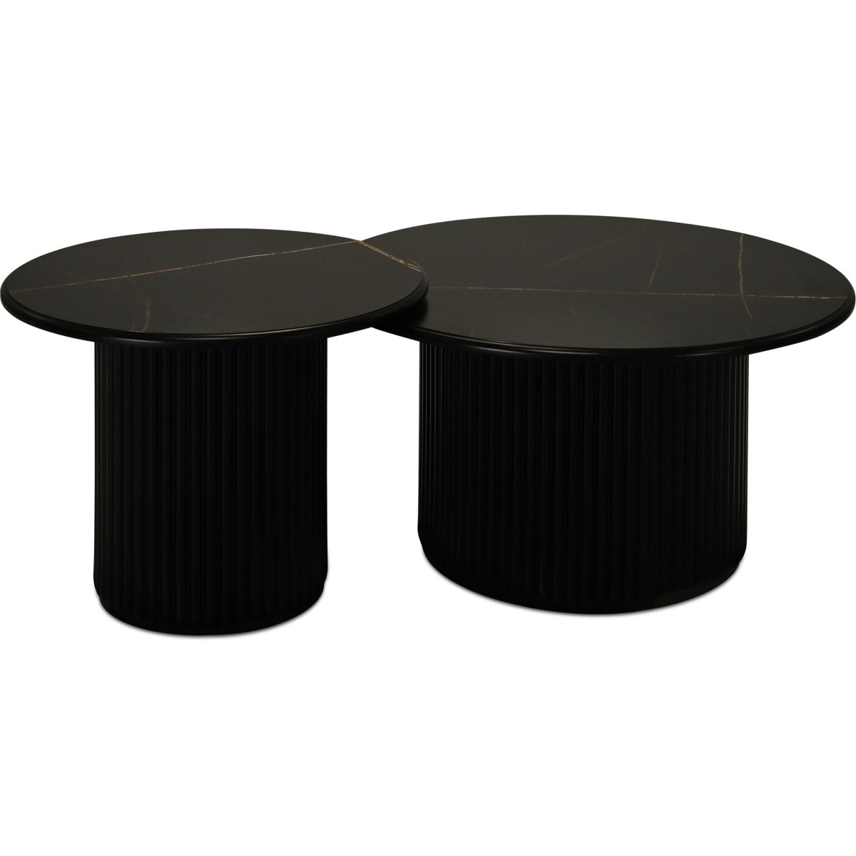 Couchtisch 2er Set ø60/80 cm Easy - Marmoroptik & Lamellenoptik Schwarz - FURNHOUSE