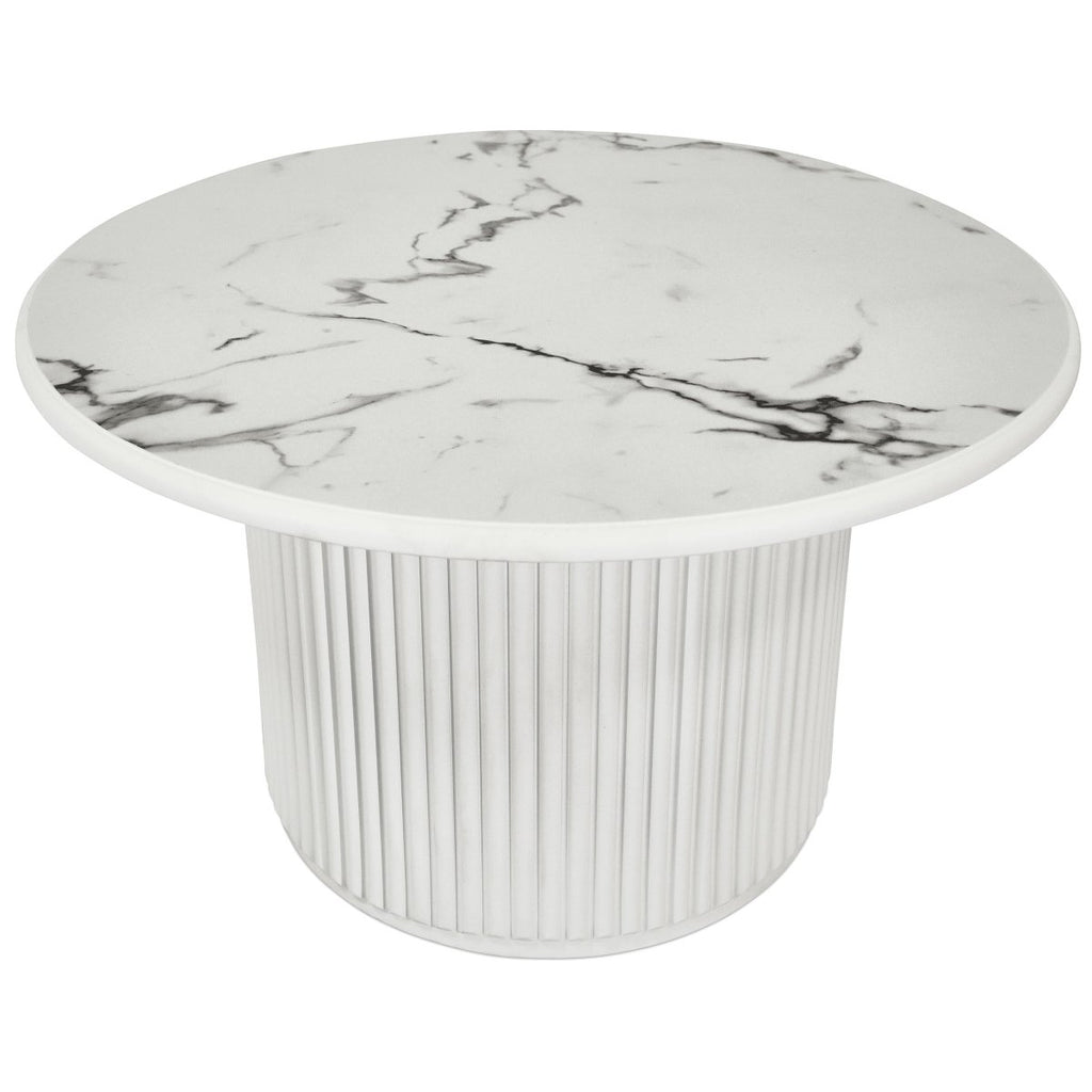 Couchtisch 2er Set ø60/80 cm Easy - Marmoroptik & Lamellenoptik Weiß - FURNHOUSE