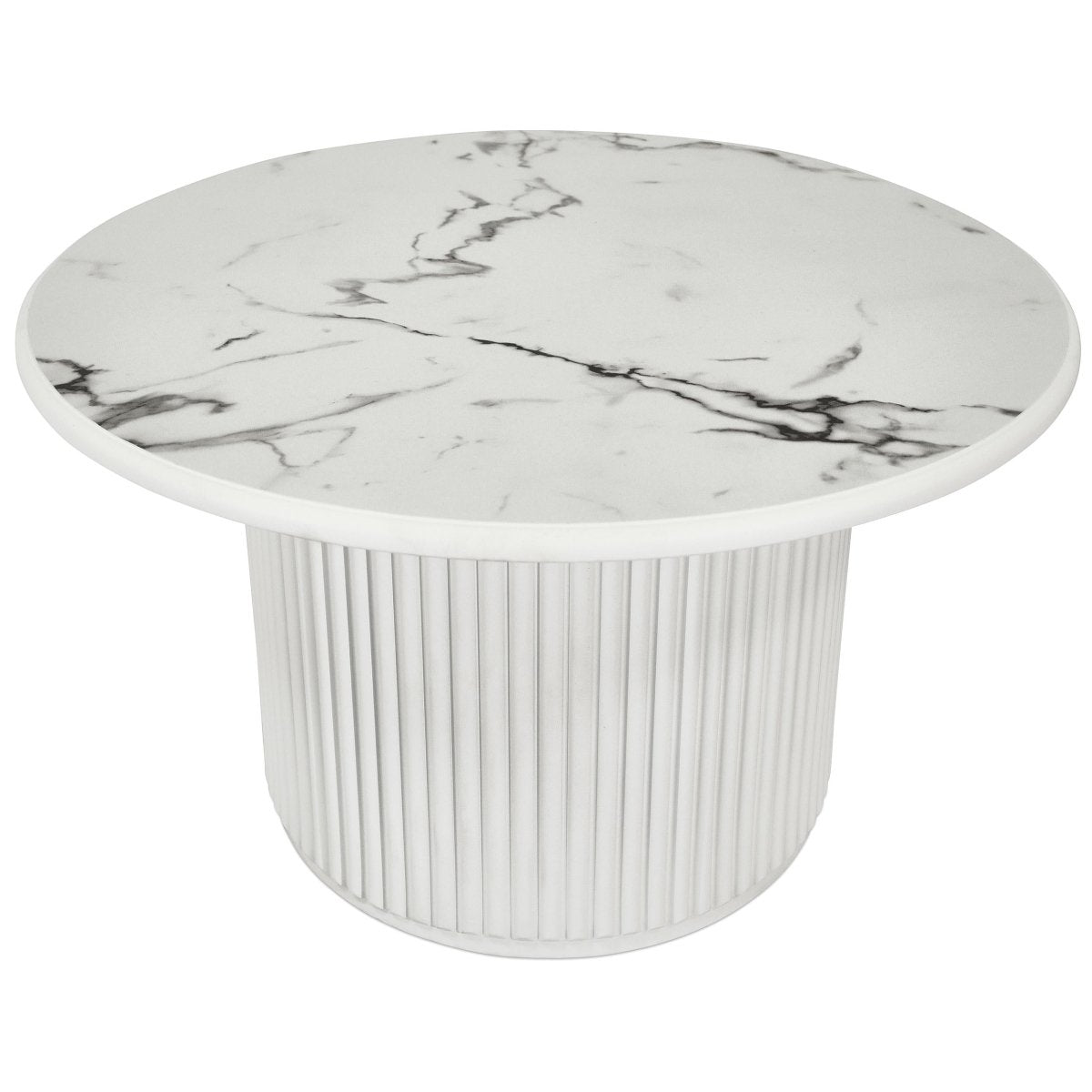 Couchtisch 2er Set ø60/80 cm Easy - Marmoroptik & Lamellenoptik Weiß - FURNHOUSE