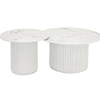 Couchtisch 2er Set ø60/80 cm Easy - Marmoroptik & Lamellenoptik Weiß - FURNHOUSE
