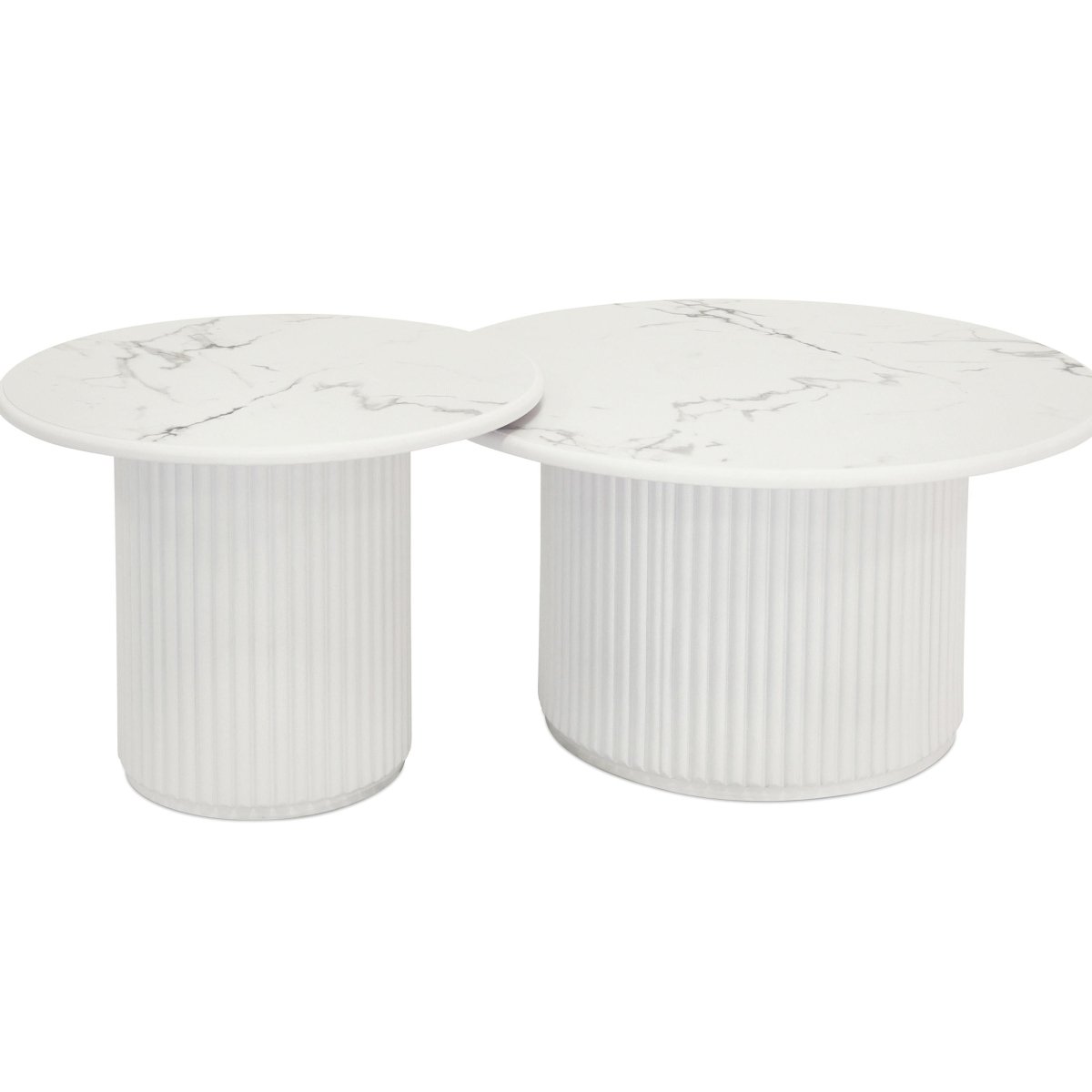 Couchtisch 2er Set ø60/80 cm Easy - Marmoroptik & Lamellenoptik Weiß - FURNHOUSE