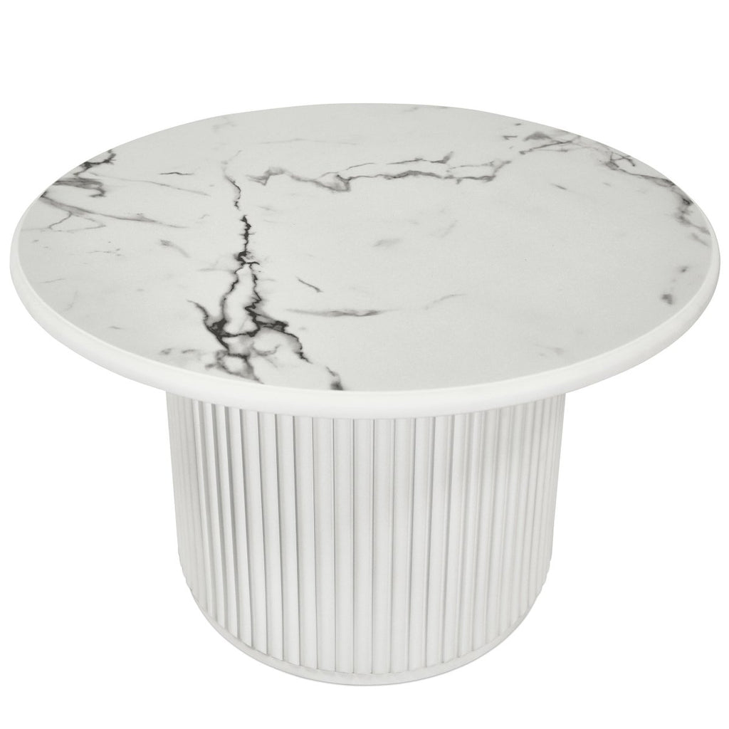 Couchtisch 2er Set ø60/80 cm Easy - Marmoroptik & Lamellenoptik Weiß - FURNHOUSE