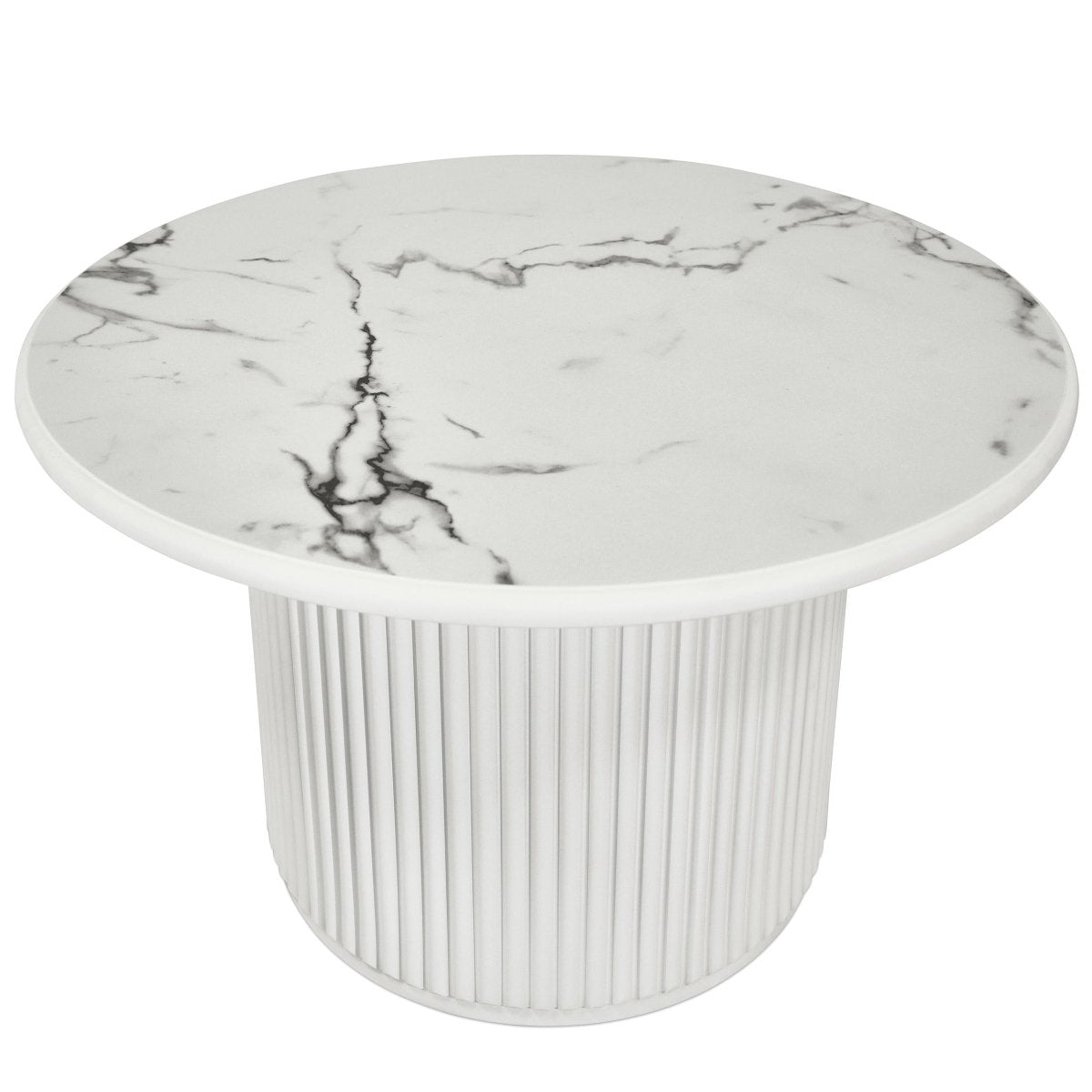 Couchtisch 2er Set ø60/80 cm Easy - Marmoroptik & Lamellenoptik Weiß - FURNHOUSE