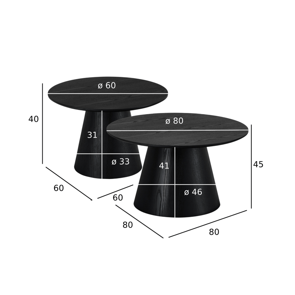 Couchtisch 2er Set ø60/80 cm - Eiche Schwarz - FURNHOUSE