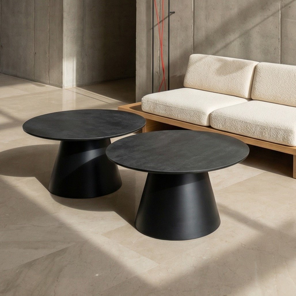 Couchtisch 2er Set ø60/80 cm - Marmoroptik Dunkelgrau - FURNHOUSE