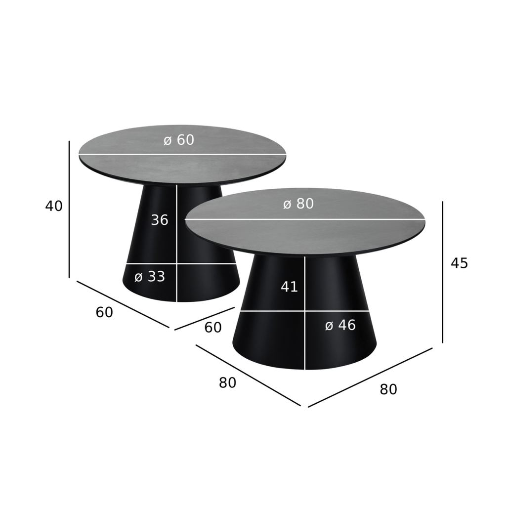 Couchtisch 2er Set ø60/80 cm - Marmoroptik Dunkelgrau - FURNHOUSE