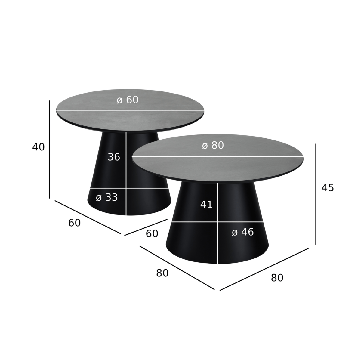 Couchtisch 2er Set ø60/80 cm - Marmoroptik Dunkelgrau - FURNHOUSE