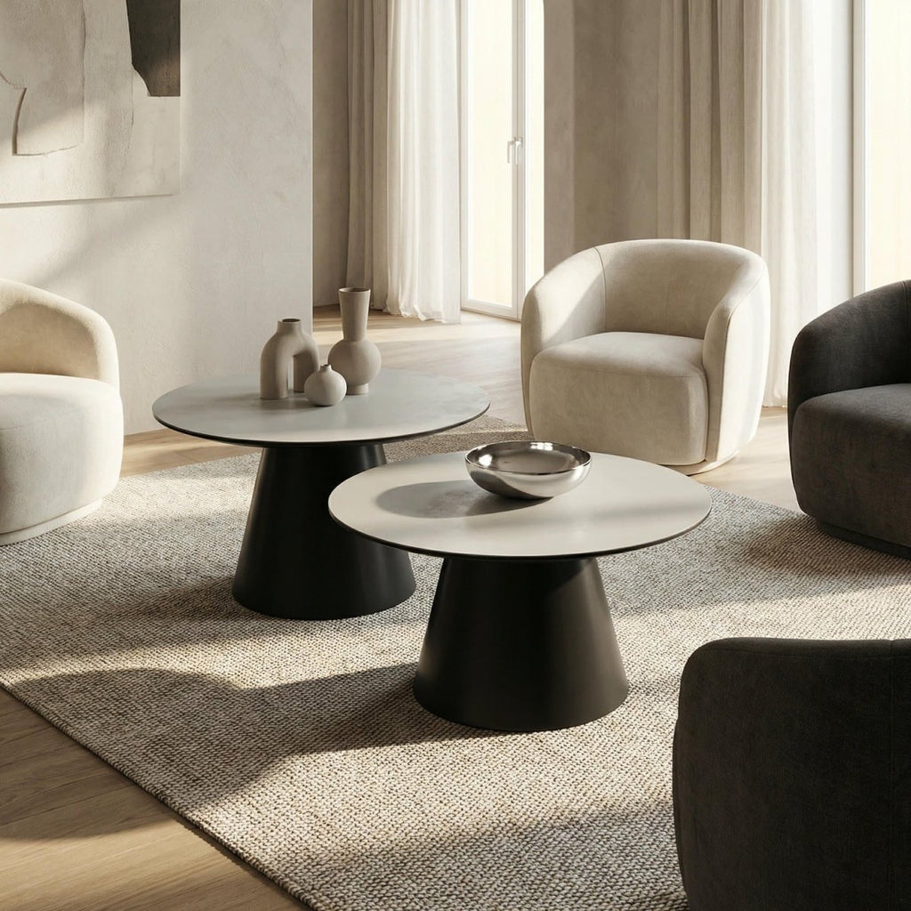 Couchtisch 2er Set ø60/80 cm - Marmoroptik Hellgrau - FURNHOUSE