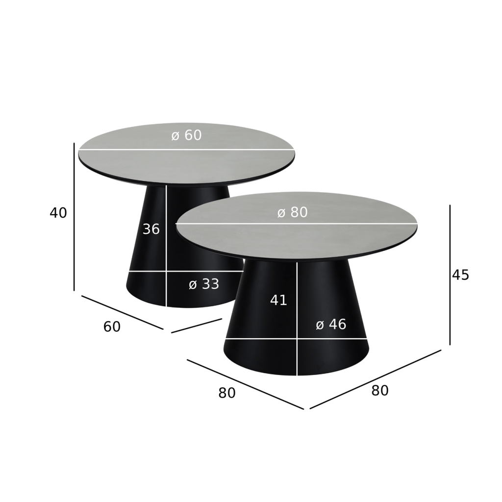 Couchtisch 2er Set ø60/80 cm - Marmoroptik Hellgrau - FURNHOUSE