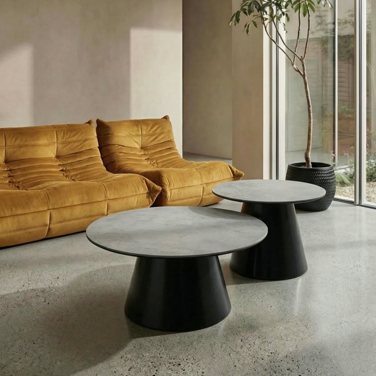 Couchtisch 2er Set ø60/80 cm - Marmoroptik Hellgrau - FURNHOUSE