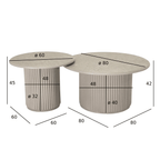 Couchtisch 2er Set ø60/80 cm - Marmoroptik & Lamellenoptik Beige - FURNHOUSE
