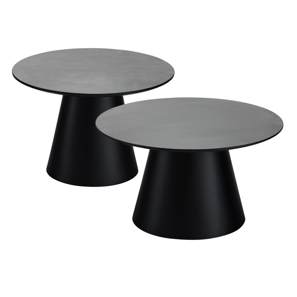 Couchtisch 2er Set ø60/80 cm Tango - Marmoroptik Dunkelgrau - FURNHOUSE