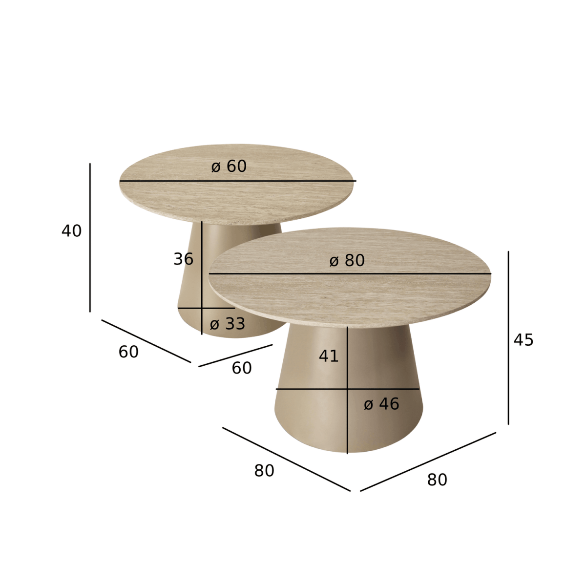 Couchtisch 2er Set ø60/80 cm - Travertine-Optik Beige - FURNHOUSE