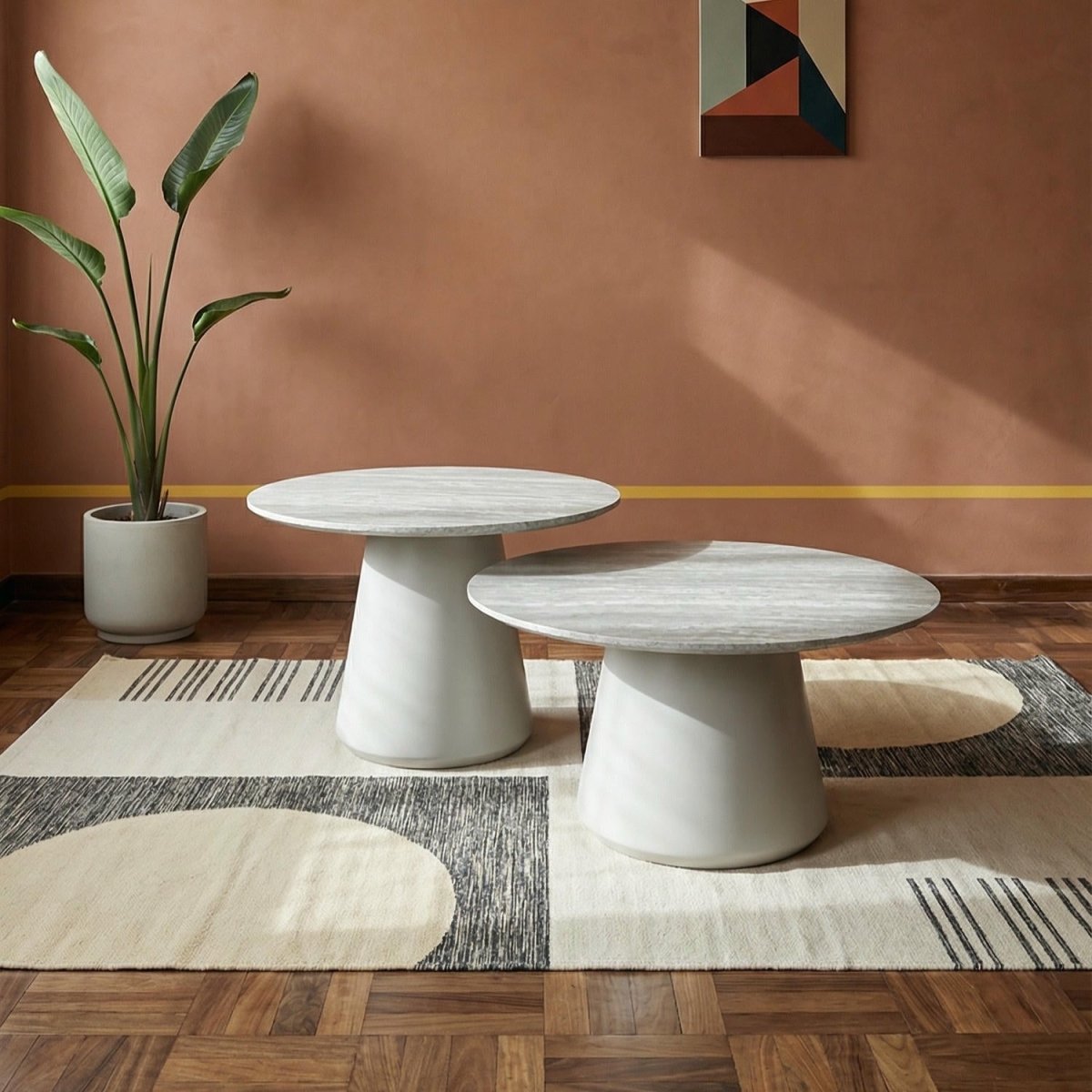 Couchtisch 2er Set ø60/80 cm - Travertine-Optik Grau - FURNHOUSE