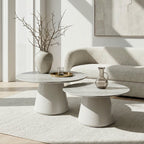 Couchtisch 2er Set ø60/80 cm - Travertine-Optik Grau - FURNHOUSE