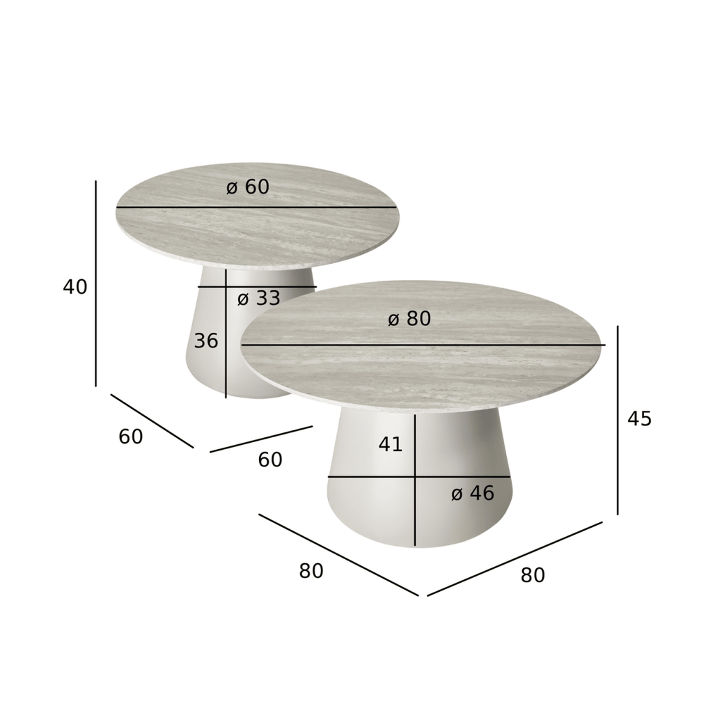 Couchtisch 2er Set ø60/80 cm - Travertine-Optik Grau - FURNHOUSE
