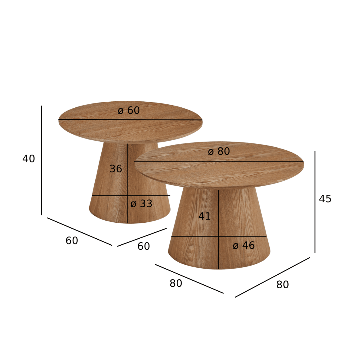 Couchtisch 2er Set ø60/80 cm - Wildeiche Natur - FURNHOUSE