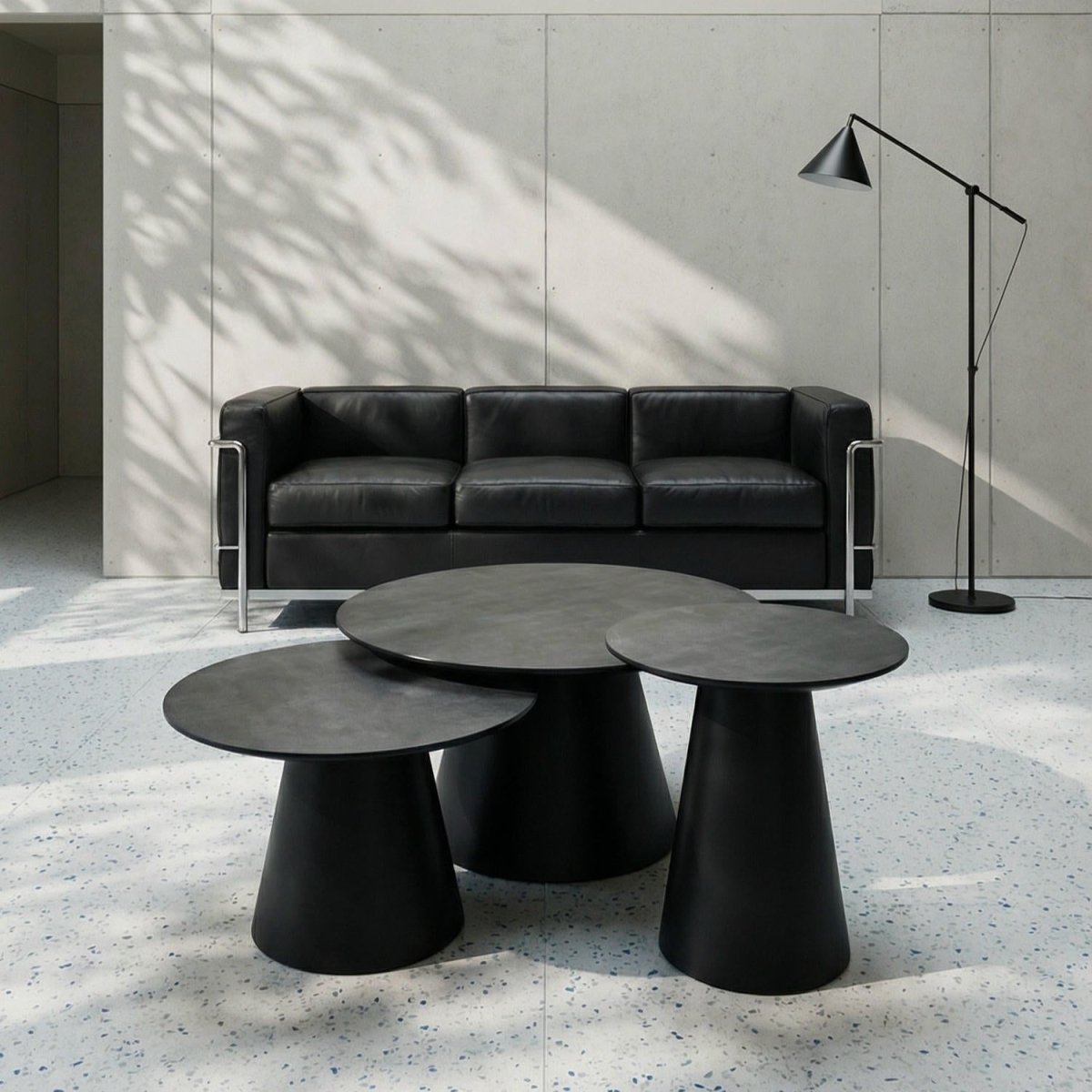 Couchtisch 3er Set ø80/60/45 cm - Marmoroptik Dunkelgrau - FURNHOUSE