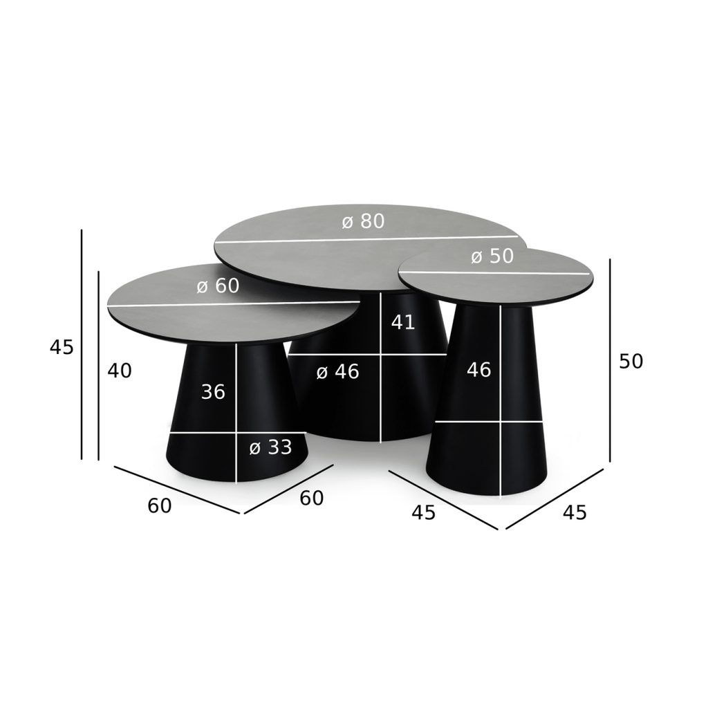 Couchtisch 3er Set ø80/60/45 cm - Marmoroptik Hellgrau - FURNHOUSE