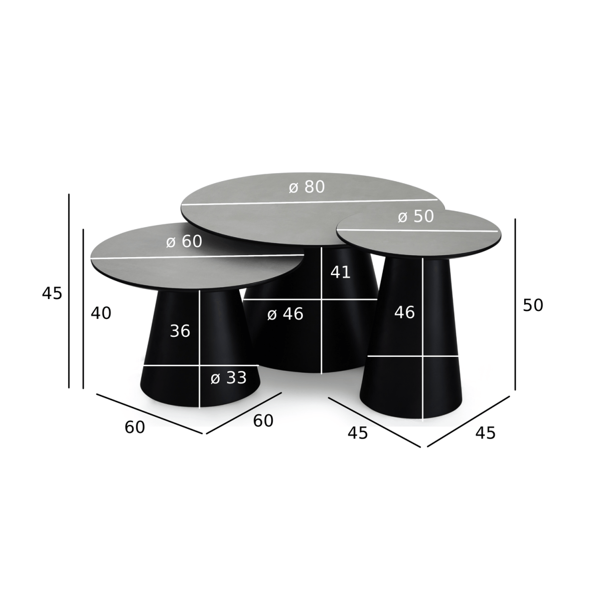 Couchtisch 3er Set ø80/60/45 cm - Marmoroptik Hellgrau - FURNHOUSE