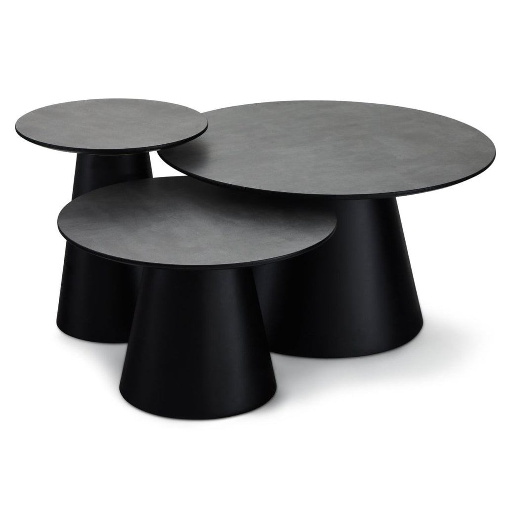 Couchtisch 3er Set ø80/60/45 cm Tango - Marmoroptik Dunkelgrau - FURNHOUSE