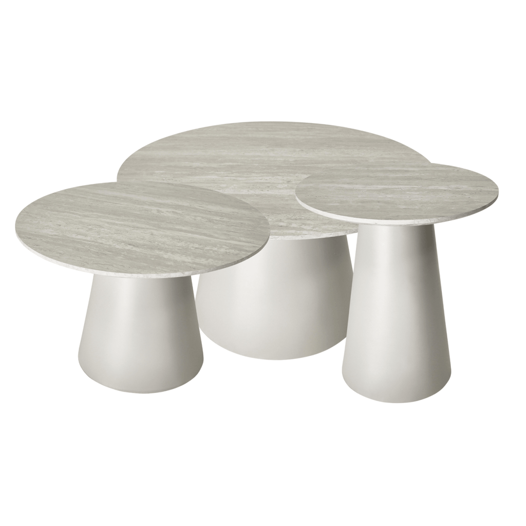 Couchtisch 3er Set ø80/60/45 cm Tango - Travertine-Optik Grau - FURNHOUSE