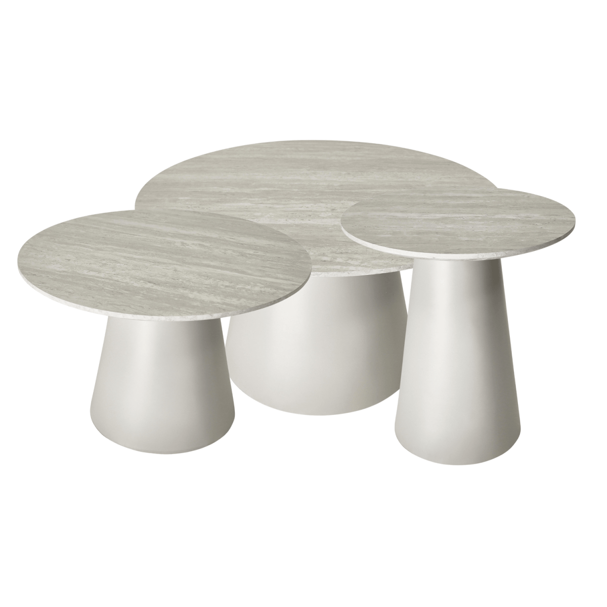 Couchtisch 3er Set ø80/60/45 cm Tango - Travertine-Optik Grau - FURNHOUSE