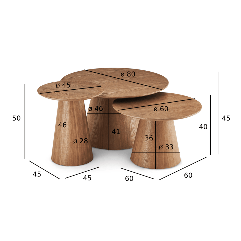 Couchtisch 3er Set ø80/60/45 cm - Wildeiche Natur - FURNHOUSE