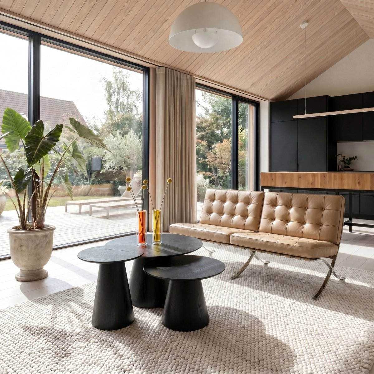 Couchtisch 3er Set ø80/60/45 cm - Eiche Schwarz - IBBE DESIGN - FURNHOUSE