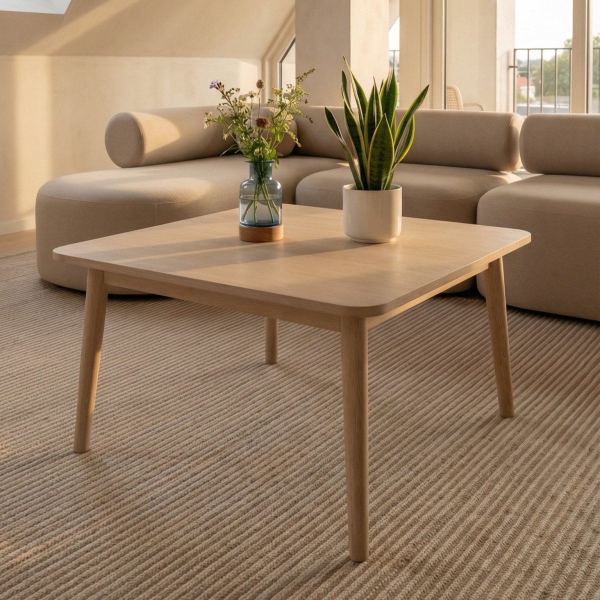 Couchtisch Quadratisch 90x90 cm - Eiche Weiß geöltes - FURNHOUSE