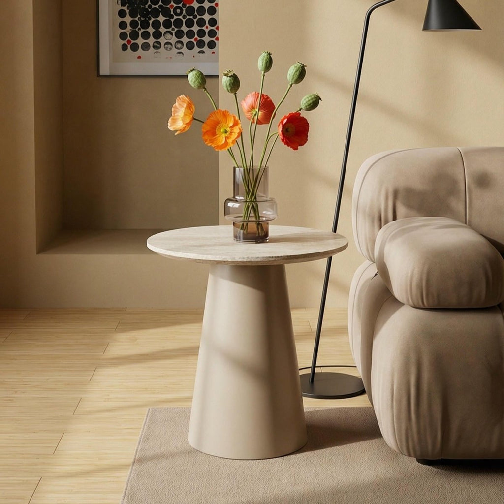 Couchtisch Rund ø45 cm - Travertine-Optik Beige - FURNHOUSE