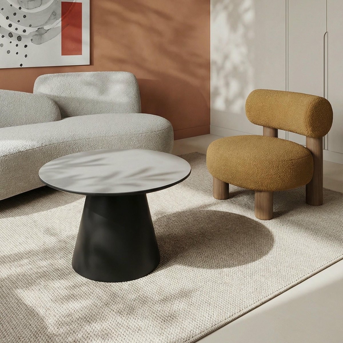 Couchtisch Rund ø60 cm - Marmoroptik Hellgrau - FURNHOUSE