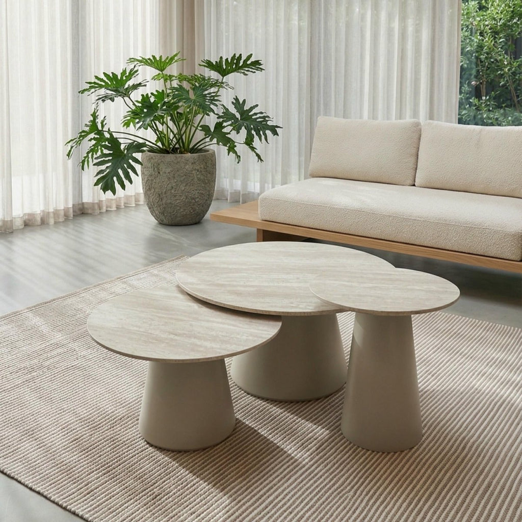 Couchtisch Rund ø60 cm - Travertine-Optik Beige - FURNHOUSE