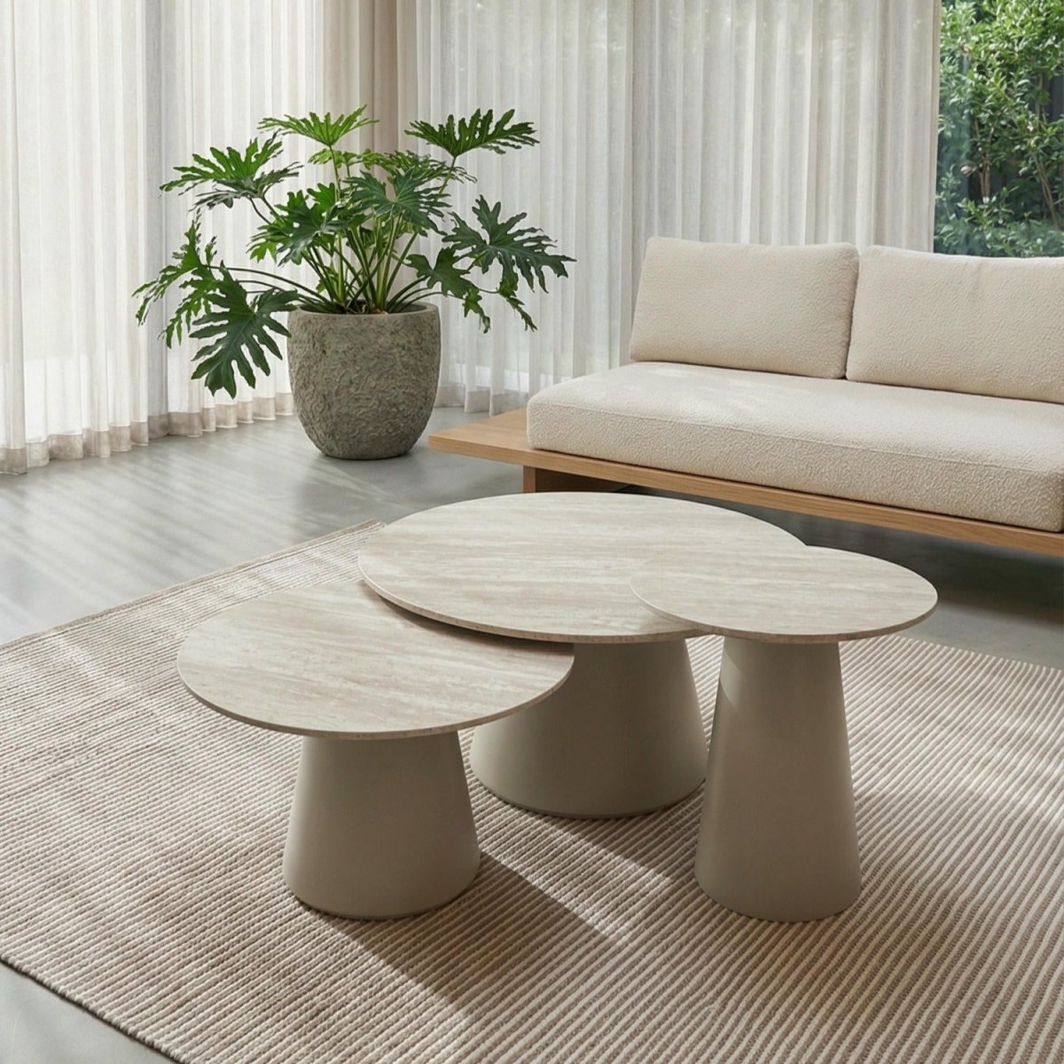 Couchtisch Rund ø60 cm - Travertine-Optik Beige - FURNHOUSE