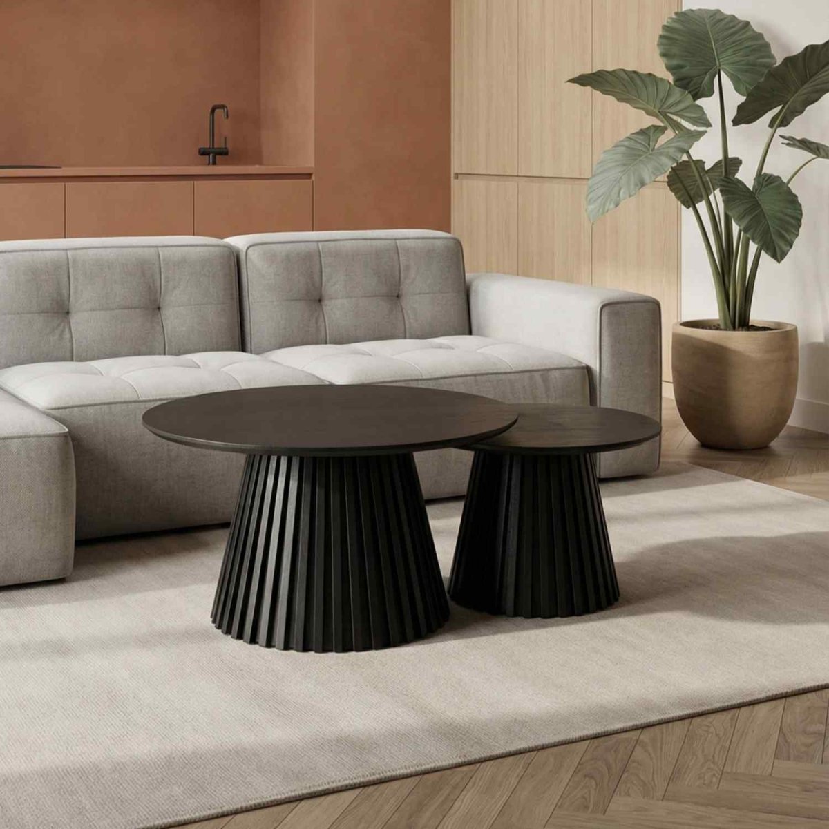 Couchtisch Rund ø80 cm - Eiche Schwarz - FURNHOUSE