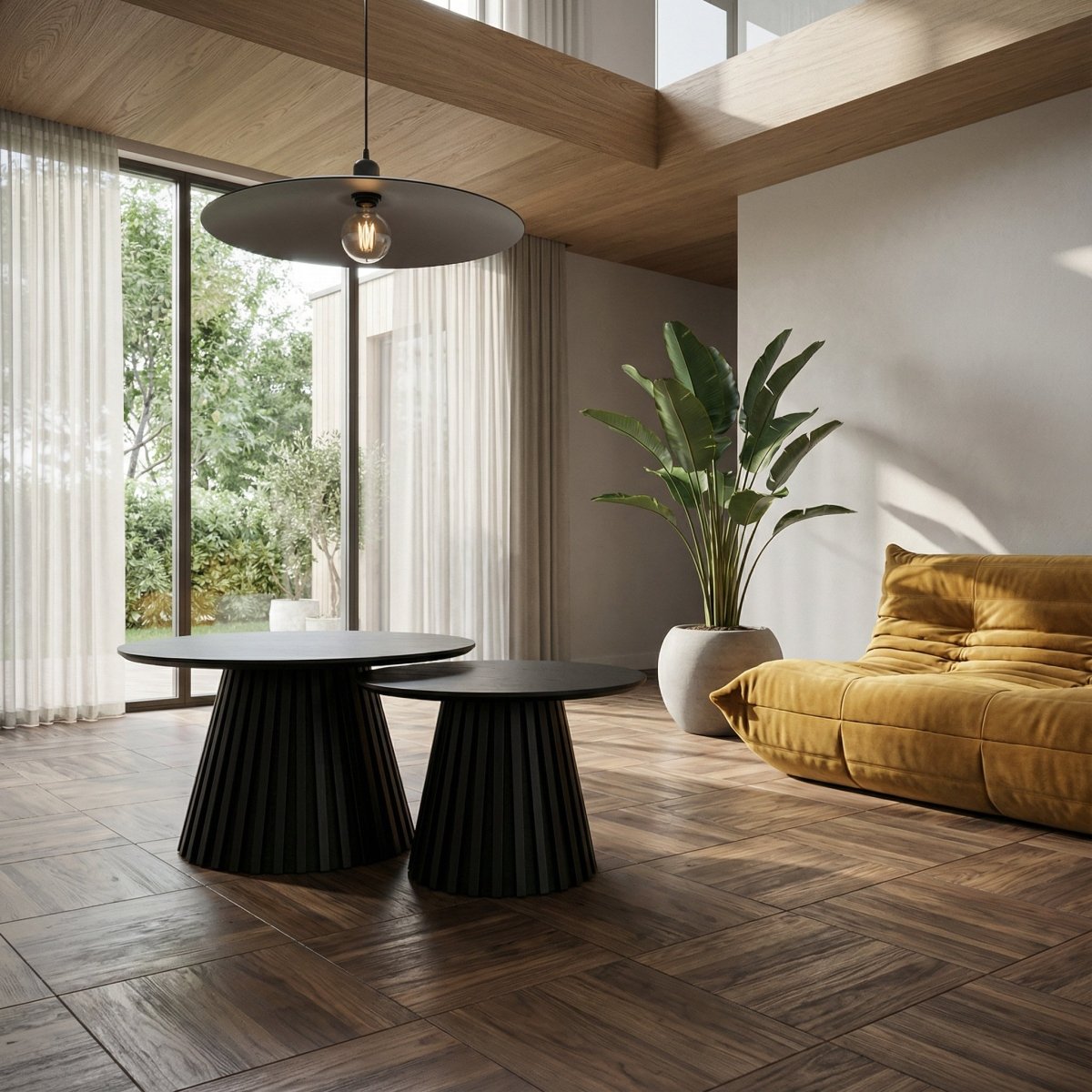 Couchtisch Rund ø80 cm - Eiche Schwarz - FURNHOUSE