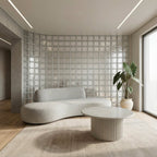 Couchtisch Rund ø80 cm - Marmoroptik & Lamellenoptik Beige - FURNHOUSE