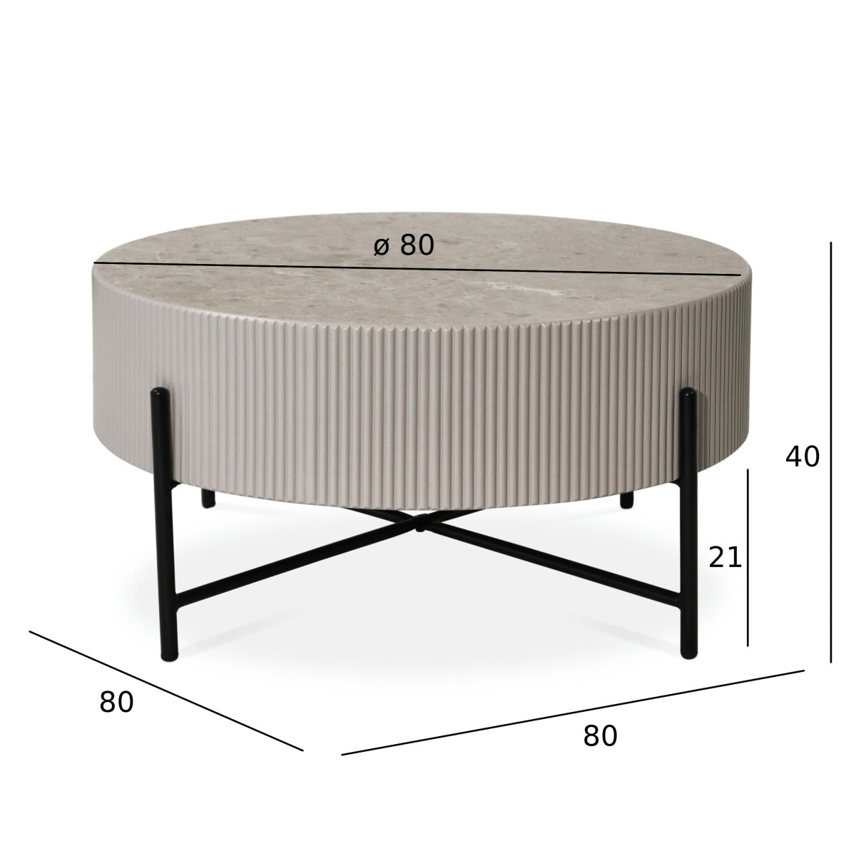 Couchtisch Rund ø80 cm - Marmoroptik & Lamellenoptik Grau - IBBE DESIGN - FURNHOUSE