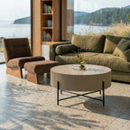 Couchtisch Rund ø80 cm - Marmoroptik & Lamellenoptik Grau - FURNHOUSE