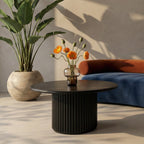 Couchtisch Rund ø80 cm - Marmoroptik & Lamellenoptik Schwarz - FURNHOUSE