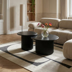 Couchtisch Rund ø80 cm - Marmoroptik & Lamellenoptik Schwarz - FURNHOUSE