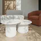 Couchtisch Rund ø80 cm - Marmoroptik & Lamellenoptik Weiß - FURNHOUSE